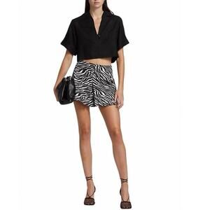 Matthew Bruch Zebra Black White Kick Pleat Mini Skirt Size 1